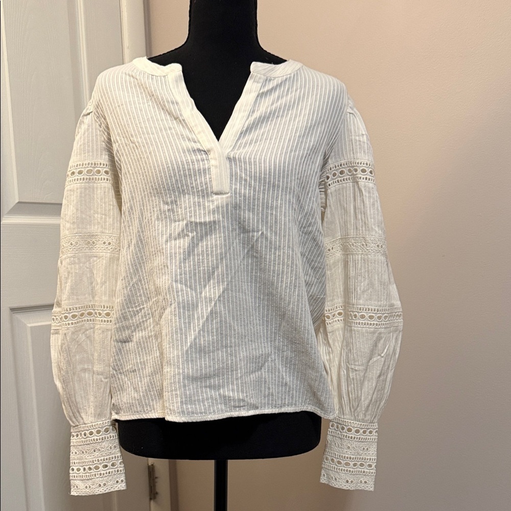 Ann Taylor Elegant White Lace Trim Blouse